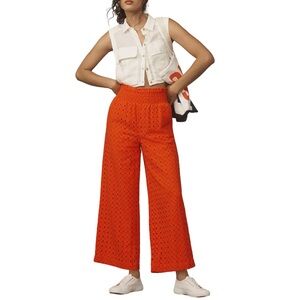 Maeve X Anthropologie Maeve Eyelet Wide-Leg Pants In Orange Size Small NWT